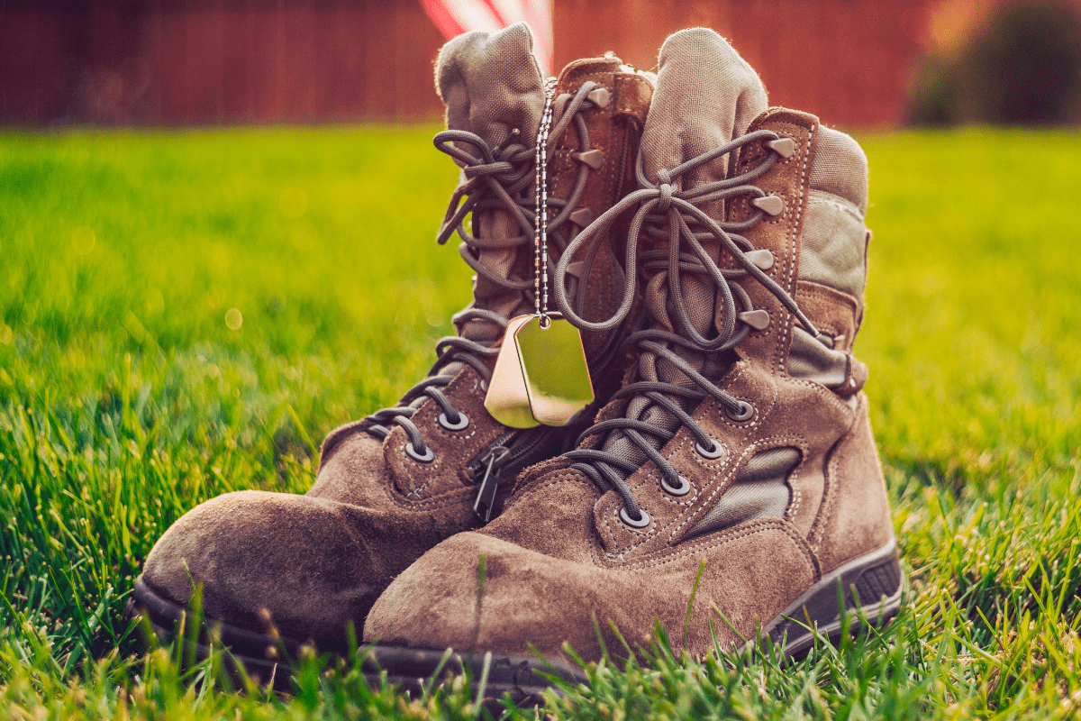 Soldier's boots with dog tag